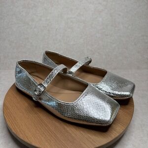 INC Silver Metallic Snake Print Mary Jane Square Toe Ballet Flats Size 9M